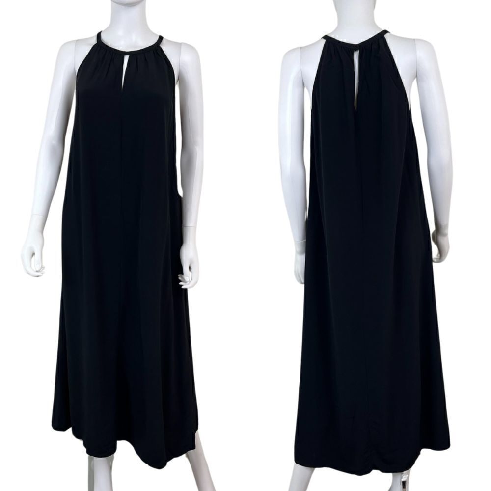 Eileen Fisher Women Size S Black Tencel Viscose Crepe Midi NEW Halter Dress